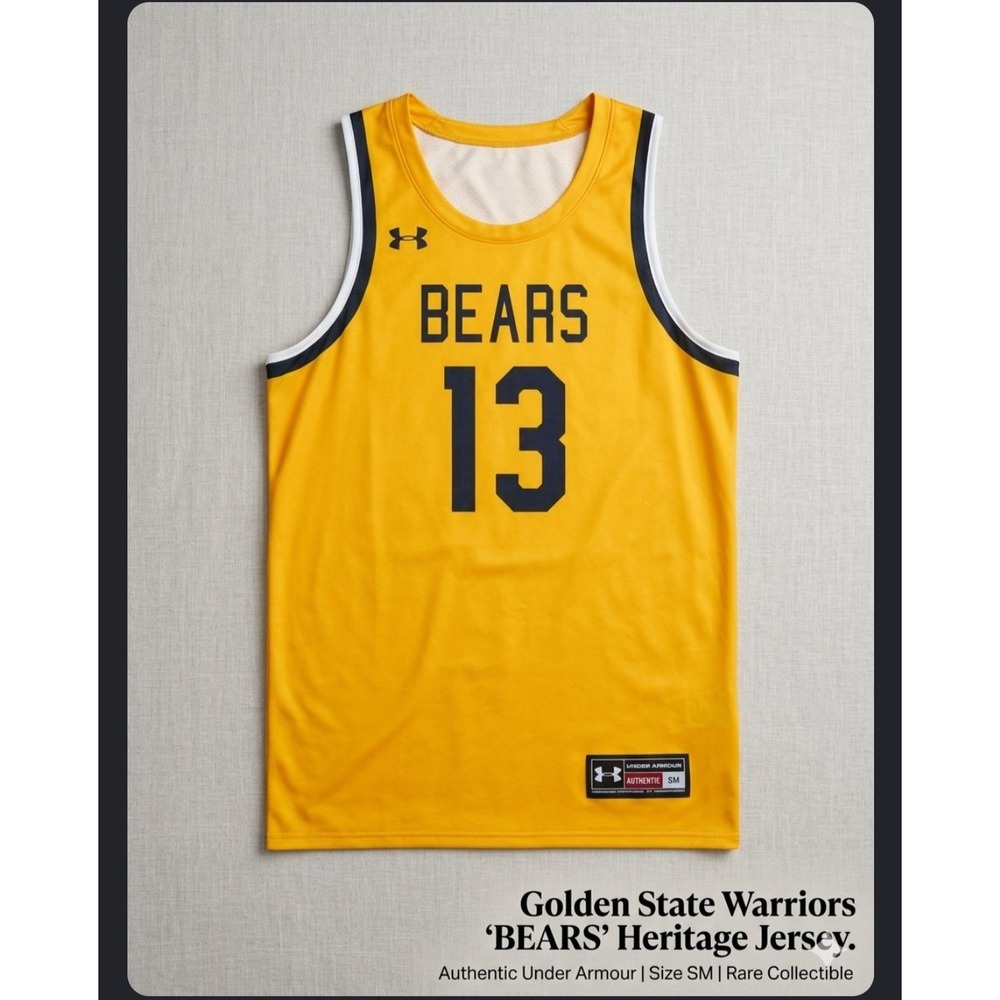 Under Armour Golden State Warriors Bears Heritage Jersey 13 Yellow Mens LG